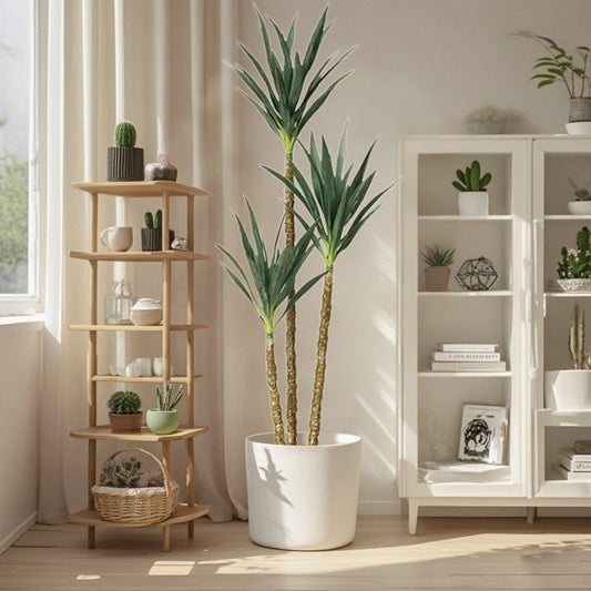 HiMISSCN Faux Agave Artificial Tree With Three Trunks