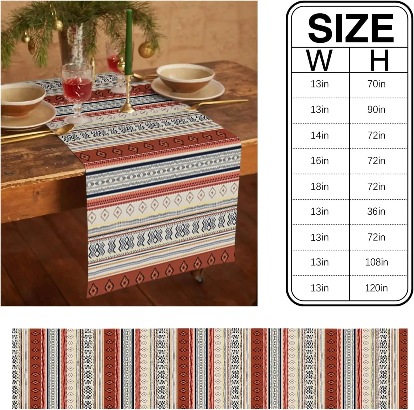 ZhejiangChoice Boho Western Aztec Linen Table Runner Decor