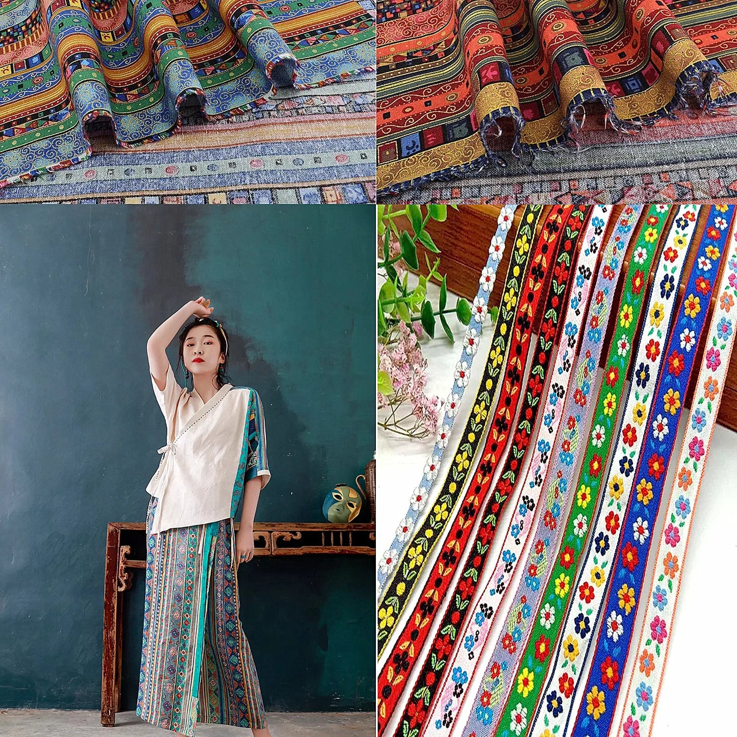 TWISTER 5 Piece Colored Ethnic Pattern Cotton Fabric Set