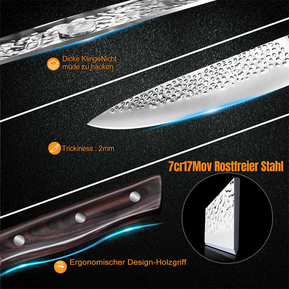 Ruiguan 8 Piece Kitchen Knife Set Santoku Hammer Pattern