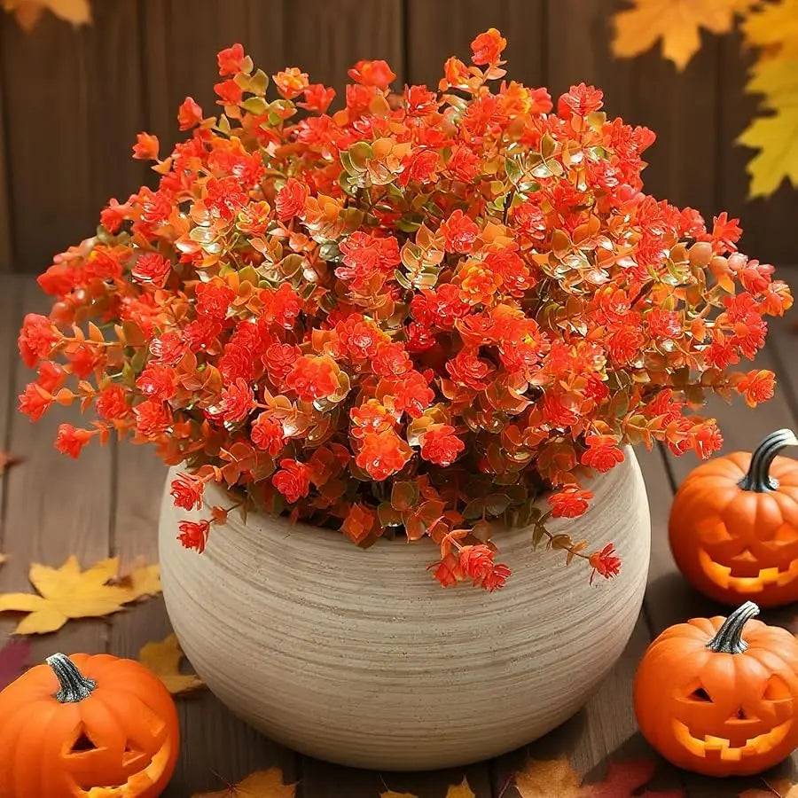 XMSJ Artificial Fall Leaves Boxwood 8-Piece Outdoor Garden Decor