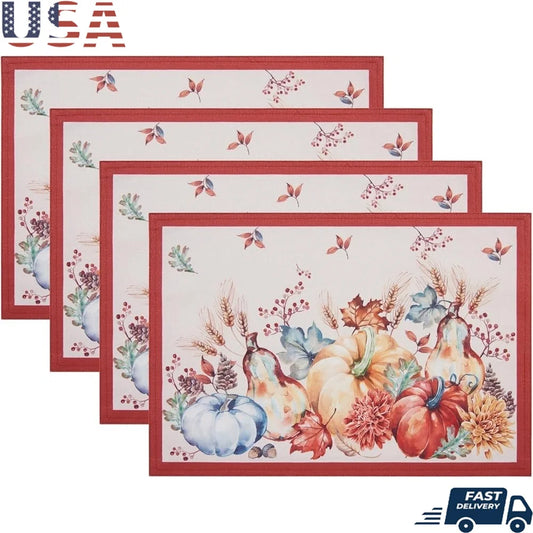 DUTRIEUX Harvest Pumpkin Placemats Set Polyester Linens