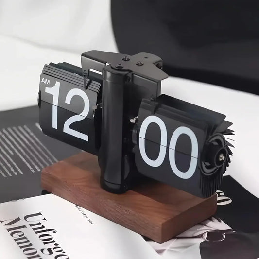 Hign-concerned Retro Flip Desk Clock with Automatic Rotating Tube