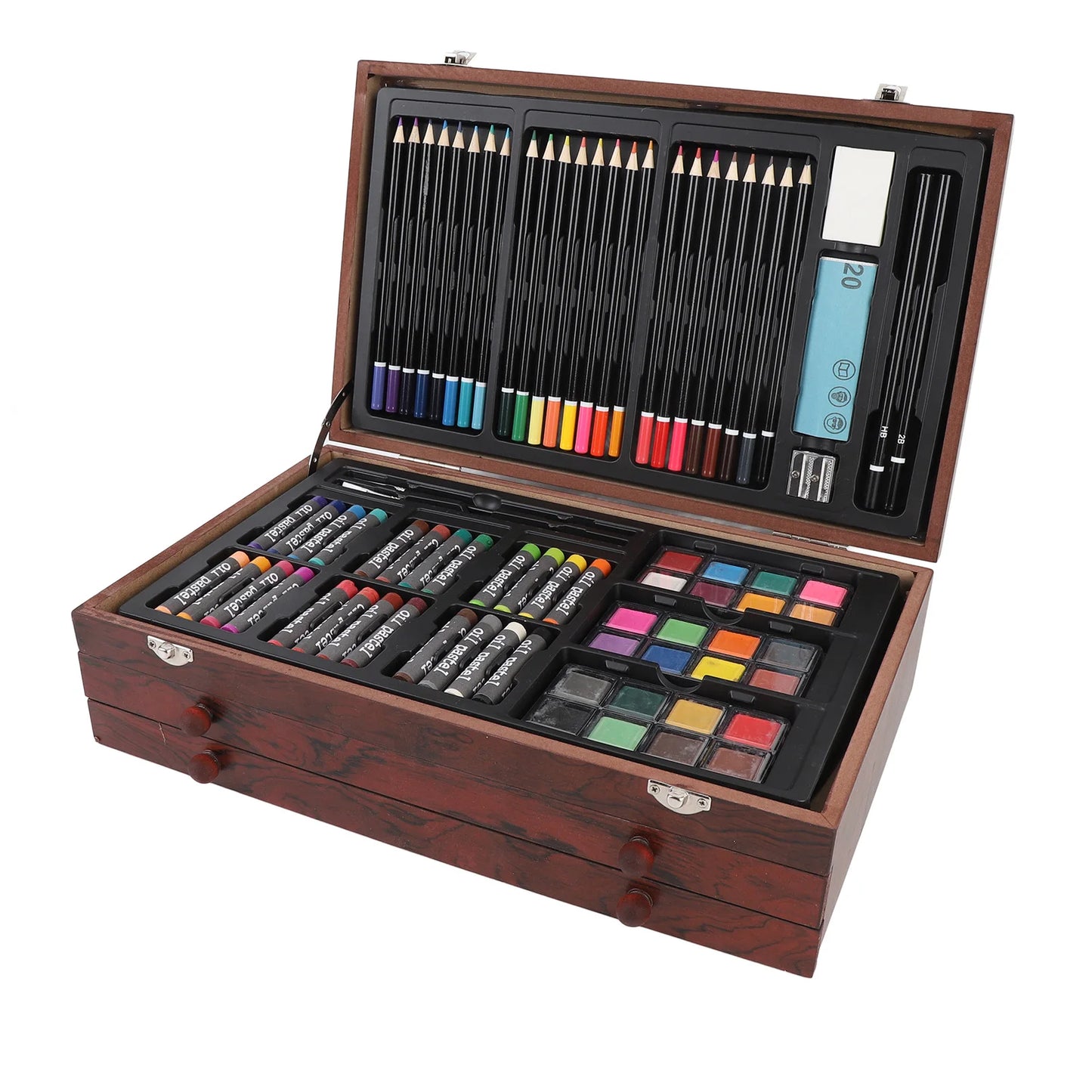 YOUTHINK 142Pcs Wooden Art Set With Pencils Pastels Crayons