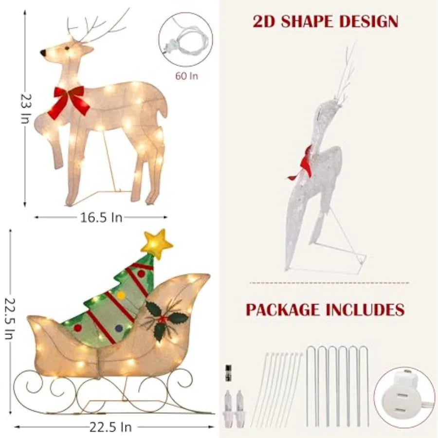 Hign-concerned Lighted Christmas Reindeer Sleigh Yard Decoration