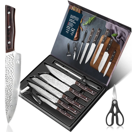 Ruiguan 8 Piece Kitchen Knife Set Santoku Hammer Pattern