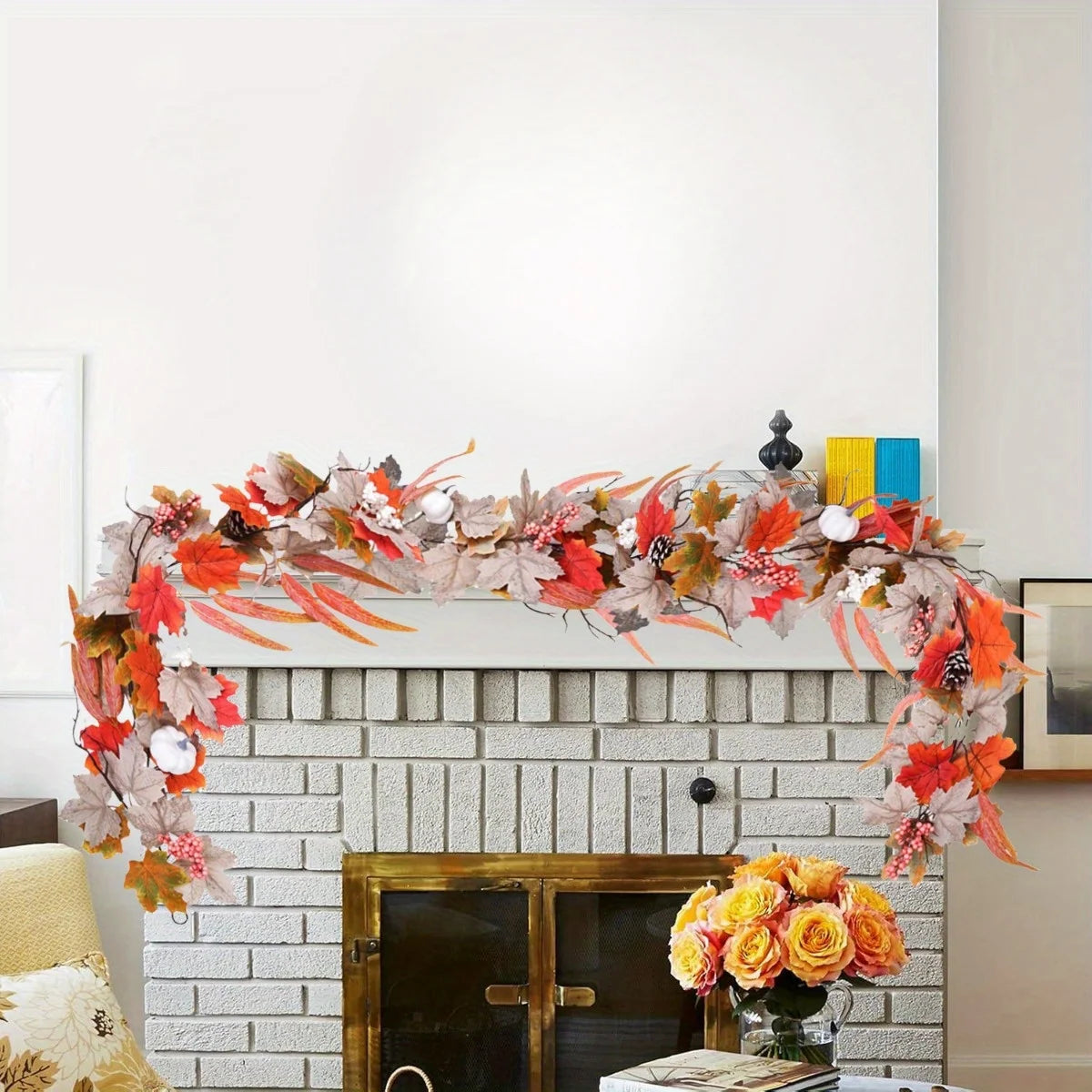CN Zhejiang Fall Maple Leaves Pumpkin Garland for Thanksgiving