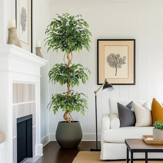 TWISTER.CKCN Ficus Tree Artificial Plant In White Pot