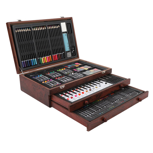 YOUTHINK 142Pcs Wooden Art Set With Pencils Pastels Crayons