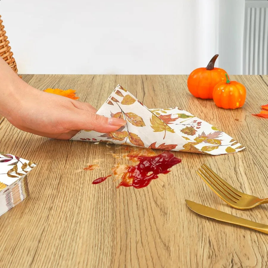 Hign-concerned Fall Leaves Napkins 50 Pcs Maple Leaf 3 Ply