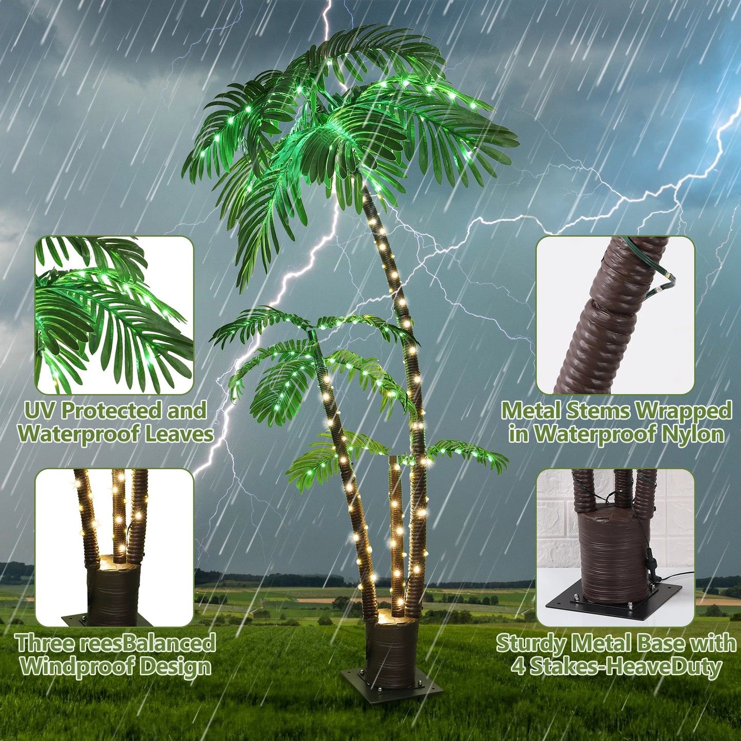 Solar Lighted Palm Tree LED for Tiki Bar Christmas Decor