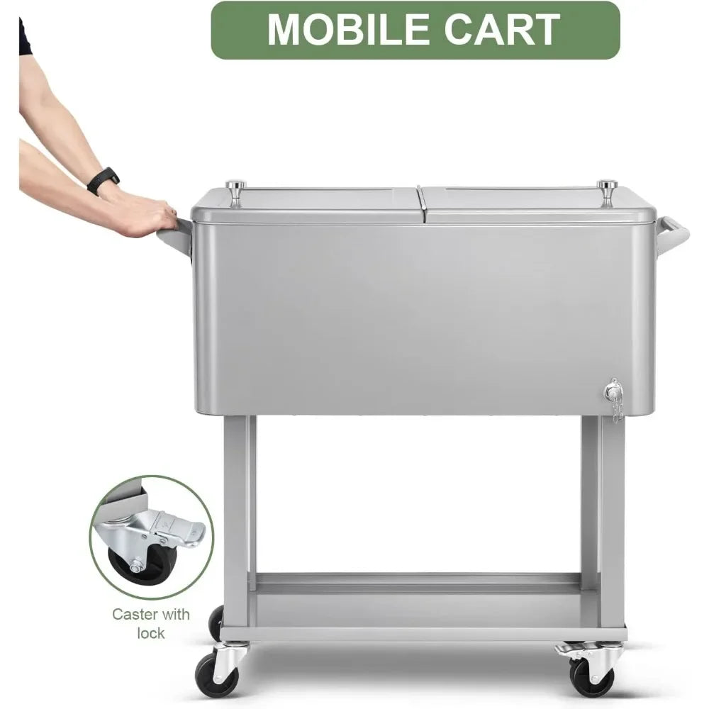 ANGDUO Rolling Ice Chest Cooler Cart For Patio Parties