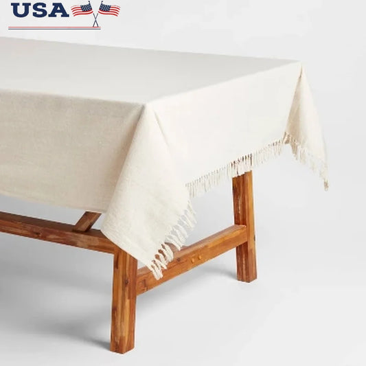 DUTRIEUXCN Cotton Linen Blend Tablecloth With Tassel Accents