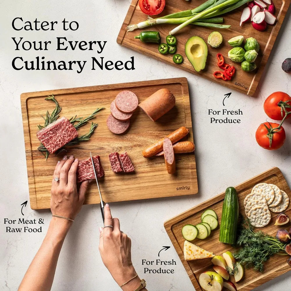 Bamboo Cutting Board Set With Holder For Charcuterie