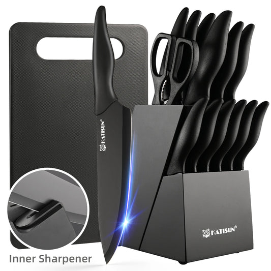Katisun Carbon Steel Knife Block Set With Sharpener