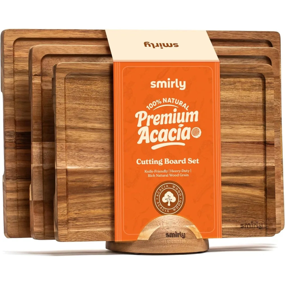 Bamboo Cutting Board Set With Holder For Charcuterie