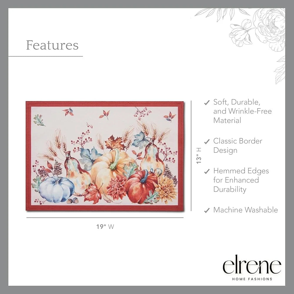 DUTRIEUX Harvest Pumpkin Placemats Set Polyester Linens